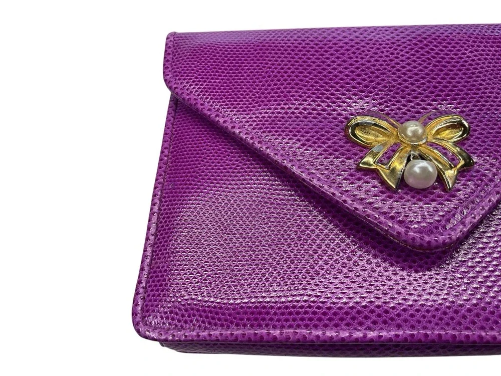 Judith Lieberman Purple Lizard Leather Envelope Clutch